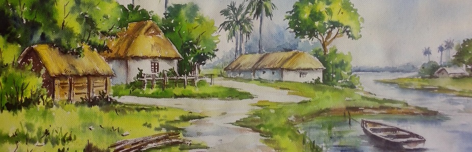 Village on river bank